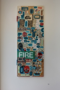 In High Spirits by David Shillinglaw - Painted collage on found wooden door